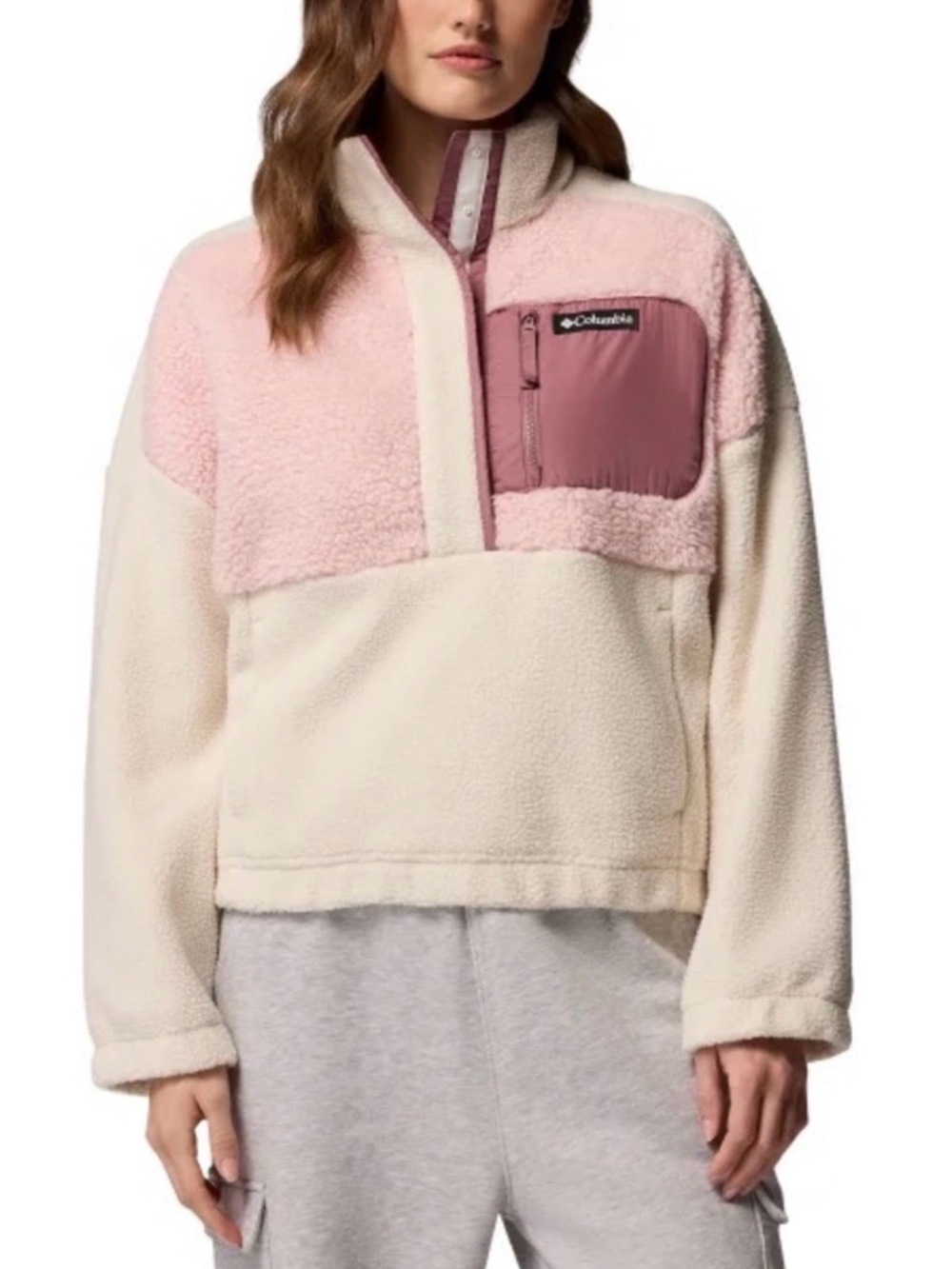 Columbia Cream and Pink Sherpa Pullover Small